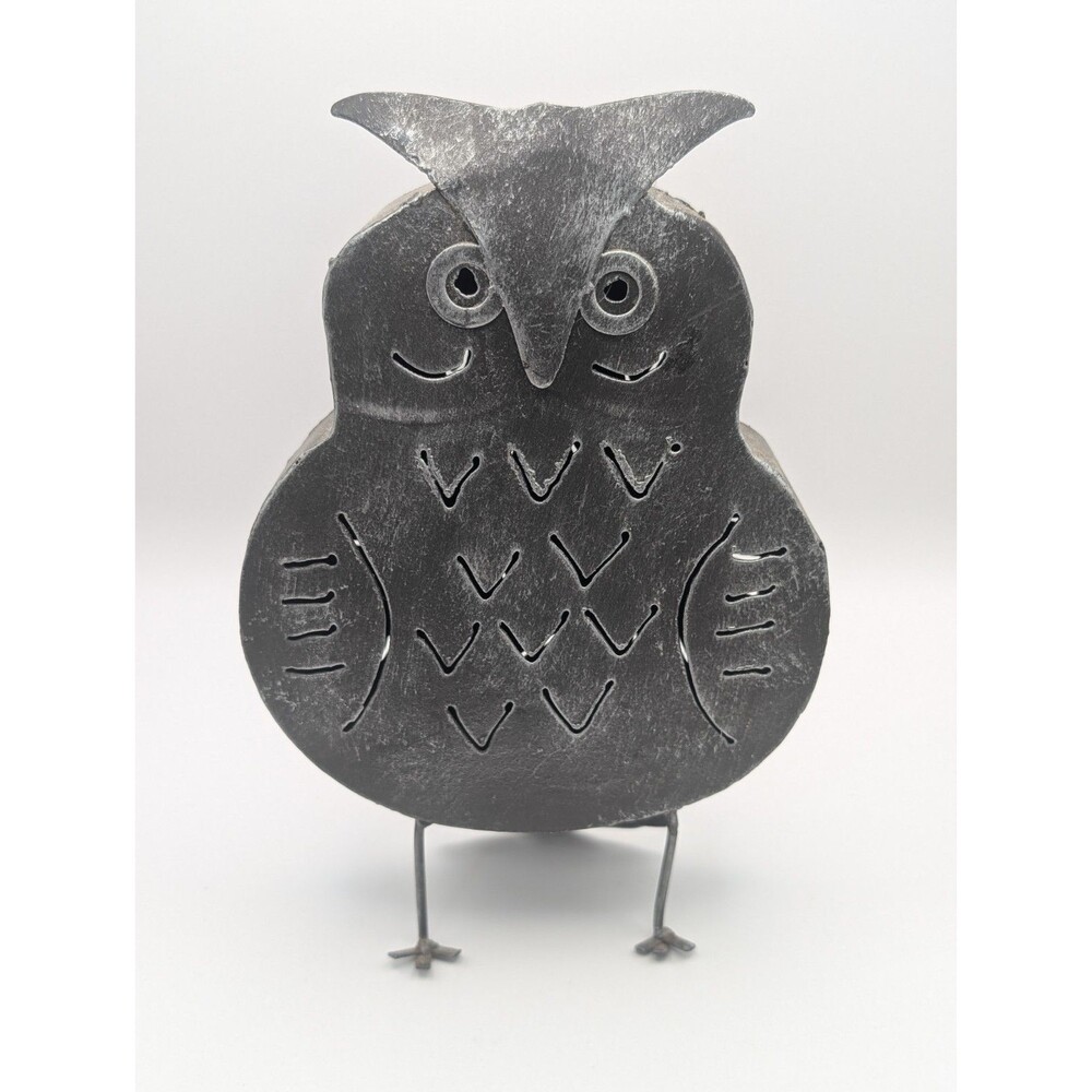 Rustic Metal Owl Candle Holder Tealight Votive Lantern Silver Grey Cutout Decor